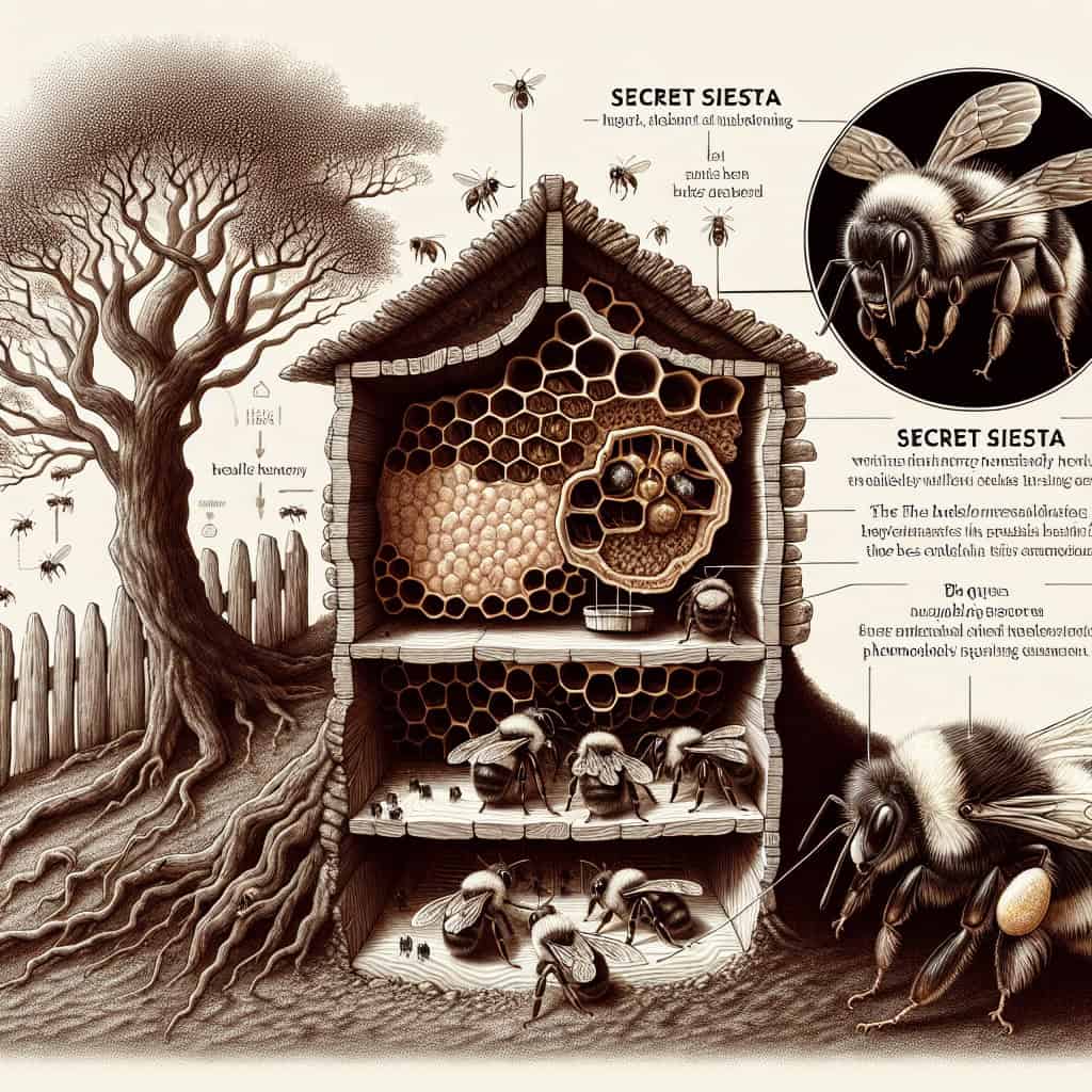Image for: chatgpt_image_a18f5a49.png A bumblebee queen resting in a futuristic hive, depicted in a sci-fi style.