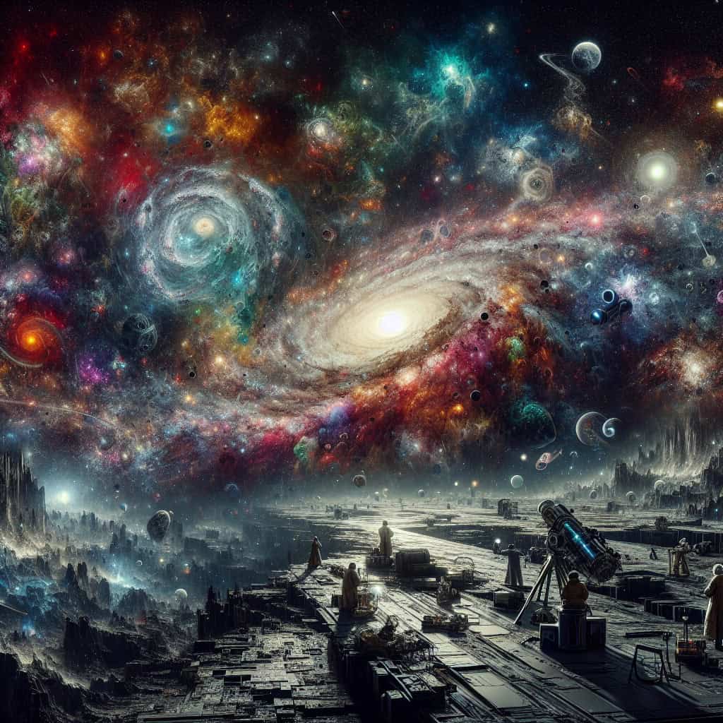 Detailed image of the Sculptor Galaxy in various colors, showcasing stars, gas, and dust.