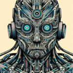 A futuristic AI model dynamically adapting in a digital environment, scientific style.