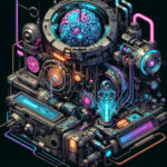 Illustration of a futuristic neural network in a cyberpunk style, depicting the brain's predictive capabilities.