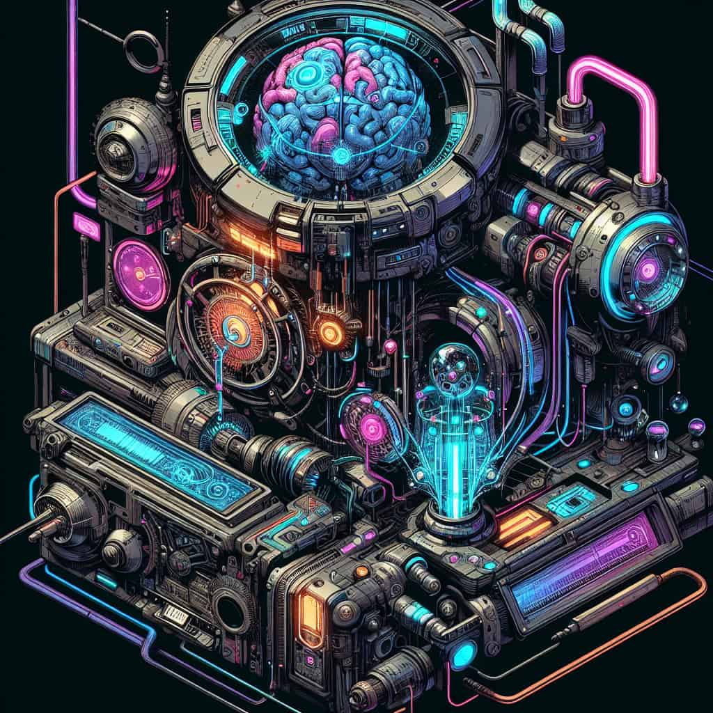 Image for: chatgpt_image_f8eab733.png Illustration of a futuristic neural network in a cyberpunk style, depicting the brain's predictive capabilities.