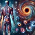 Artistic representation of a black hole in a scientific lab setting, emitting dark energy