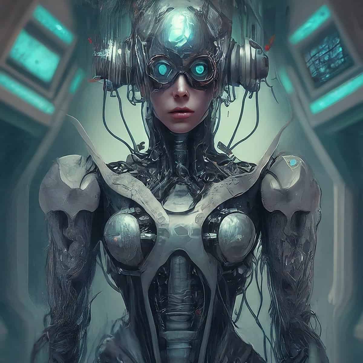 A futuristic bank interior with sleek, minimalist design elements, suggestive of advanced technology and automation.