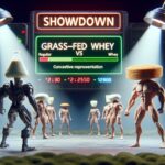Illustration of Grass-Fed Whey vs. Regular: A Sci-Fi Protein Showdown