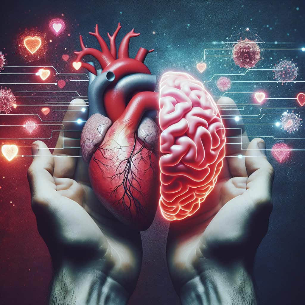 Illustration of Heart and Brain: A Dysfunctional Duo in Heart Attack Recovery