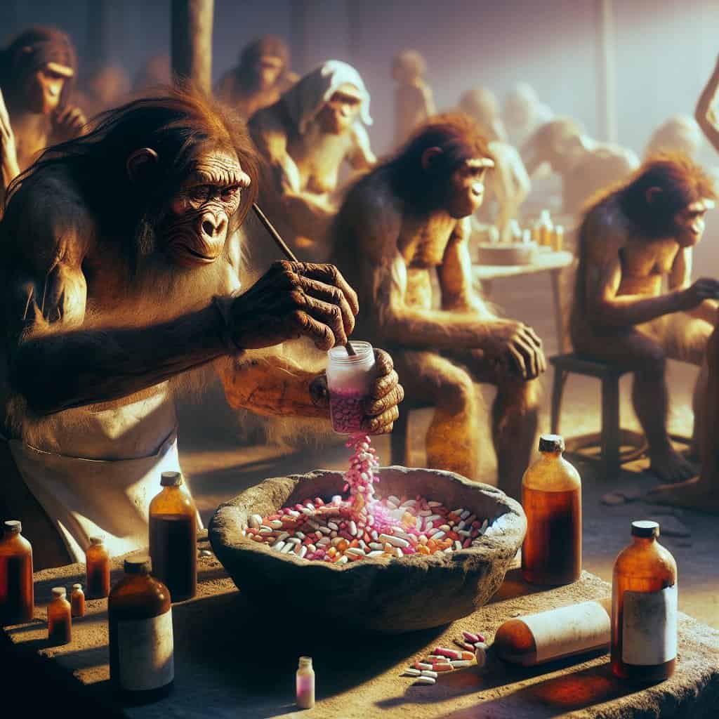 Illustration of Neandertals: Accidental Antibiotic Alchemists?
