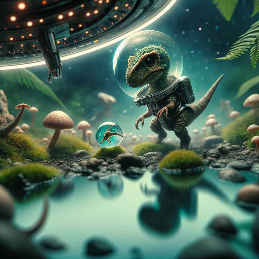 Illustration of Tiny Dinosaur Discovery: A Sci-Fi Twist on Evolution