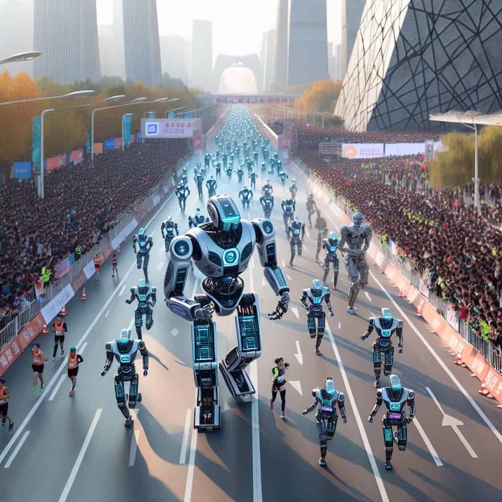 Illustration of Robots Outrun Humans in Beijing's High-Tech Half-Marathon