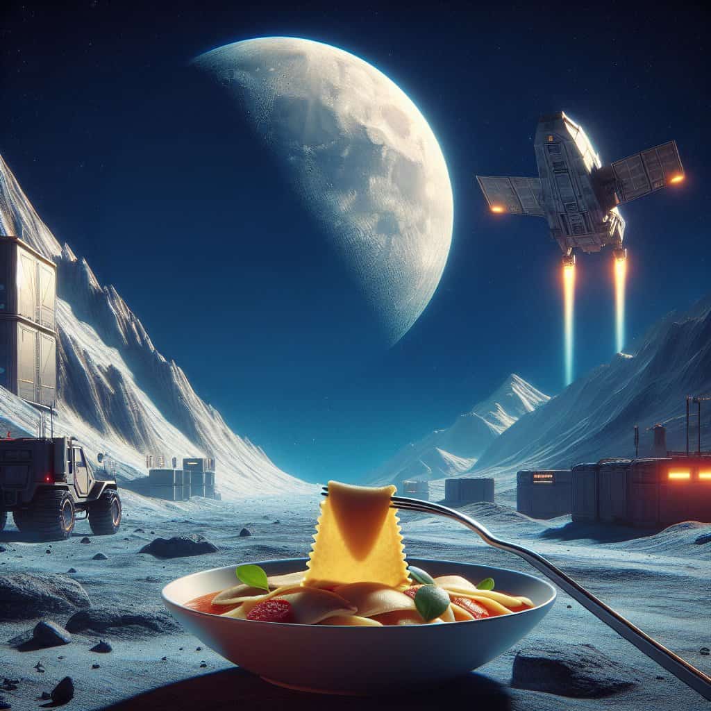 Illustration of Artemis II: Sci-Fi Moon Flyby with a Side of Ravioli