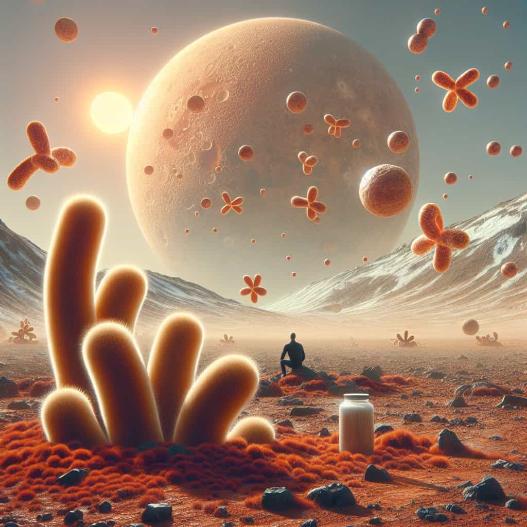 Illustration of Martian Survival: Yeast vs. Cosmic Chaos
