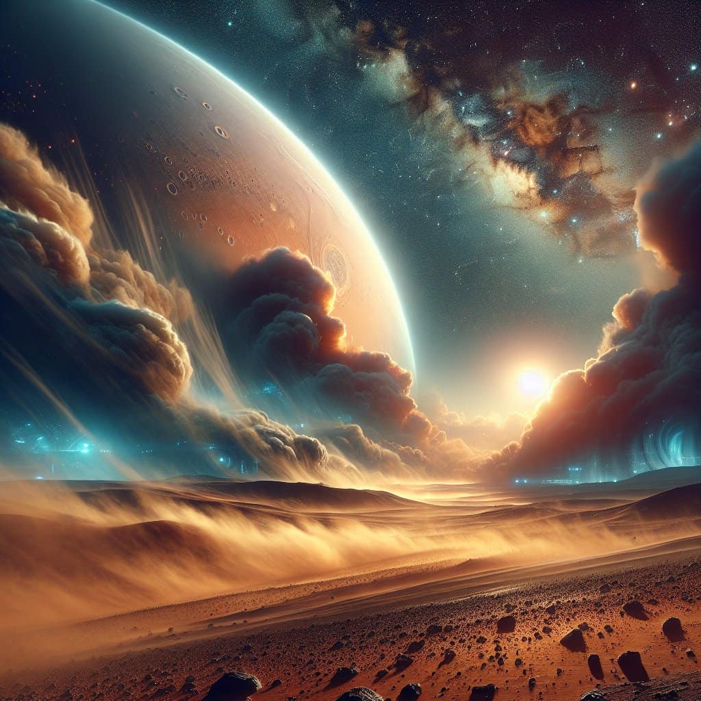 Illustration of Mars Dust Storms: Electrifying Chemistry in Action