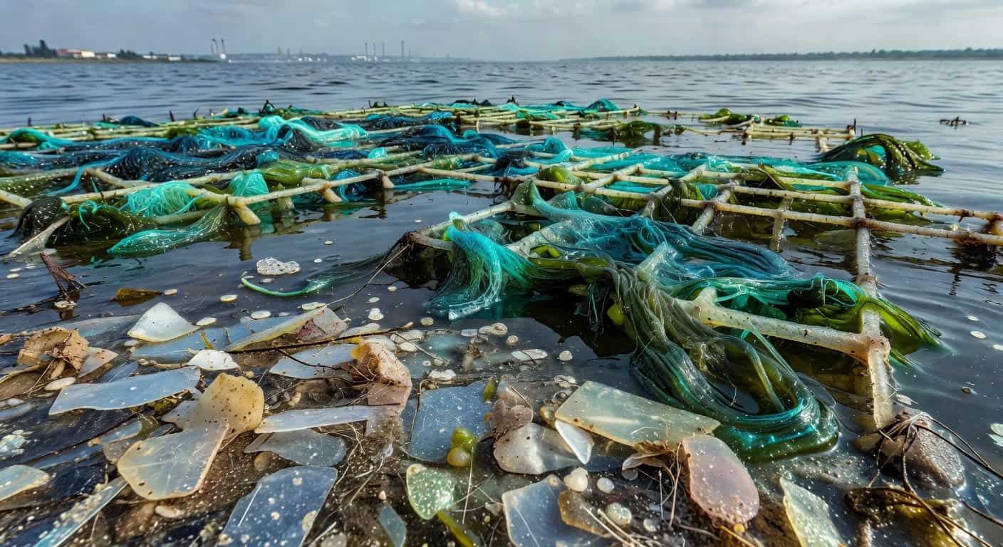 Illustration of Microplastic Menace: Algae's Engineered Solution Emerges