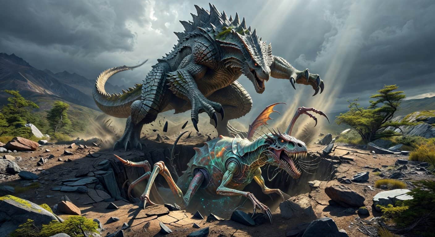 Illustration of Patagonia's Kaiju: Unearthing a Jurassic Genetic Anomaly