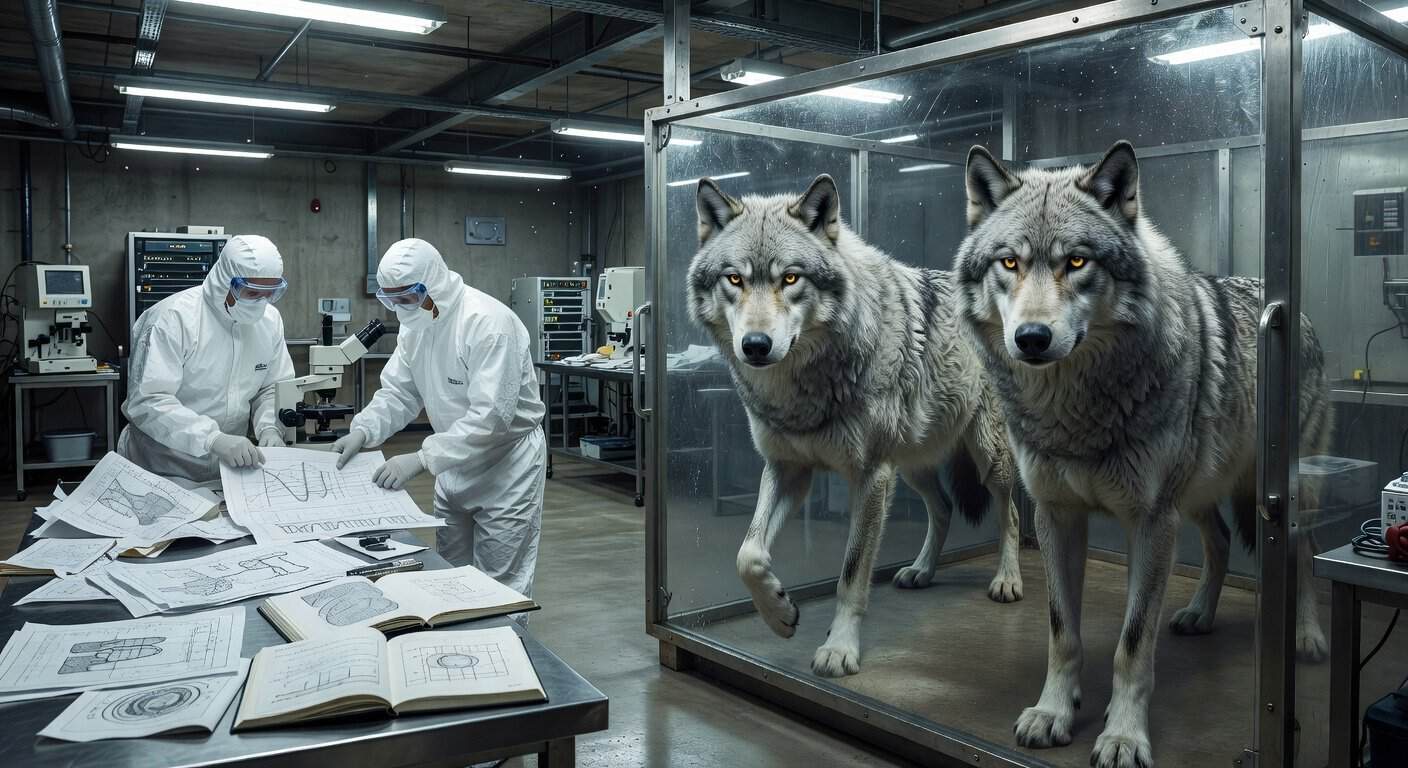 Illustration of Cloned Wolves & Genetic Blueprints: Colossal's Audacious Gamble