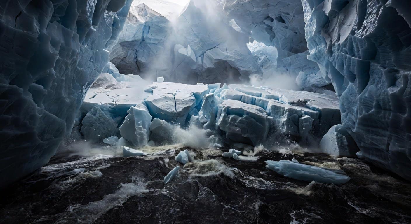 Illustration of Antarctica's Underside: A Subterranean Threat Accelerates Global Floodlines