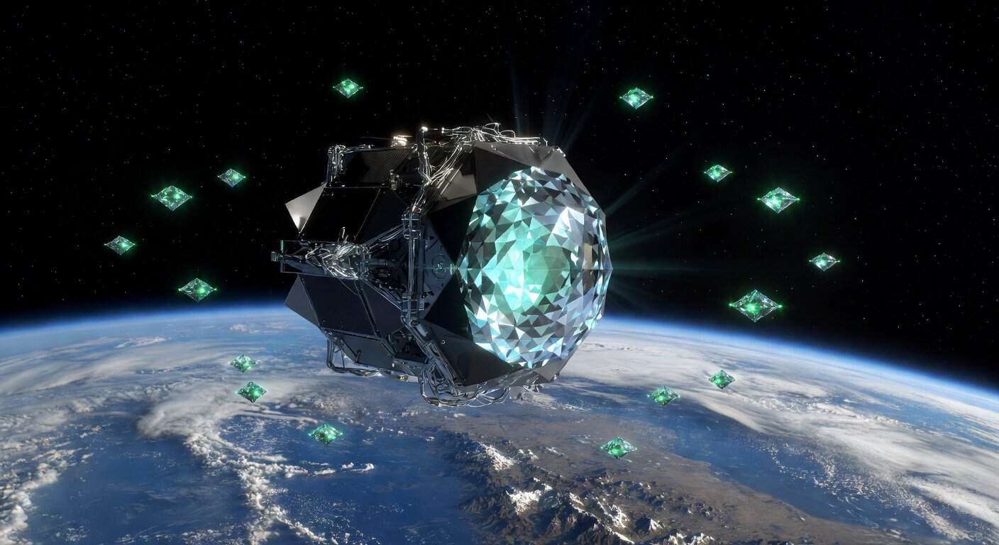 Illustration of Quantum Eye on Earth: A Diamond's Orbital Reconnaissance