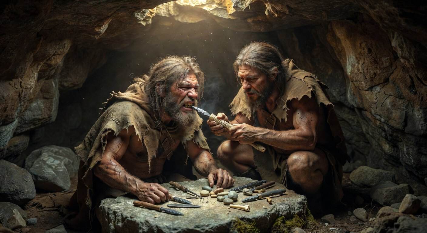 Illustration of Ancient Pain, Stone Drills: Neanderthal Dental Ops Revealed