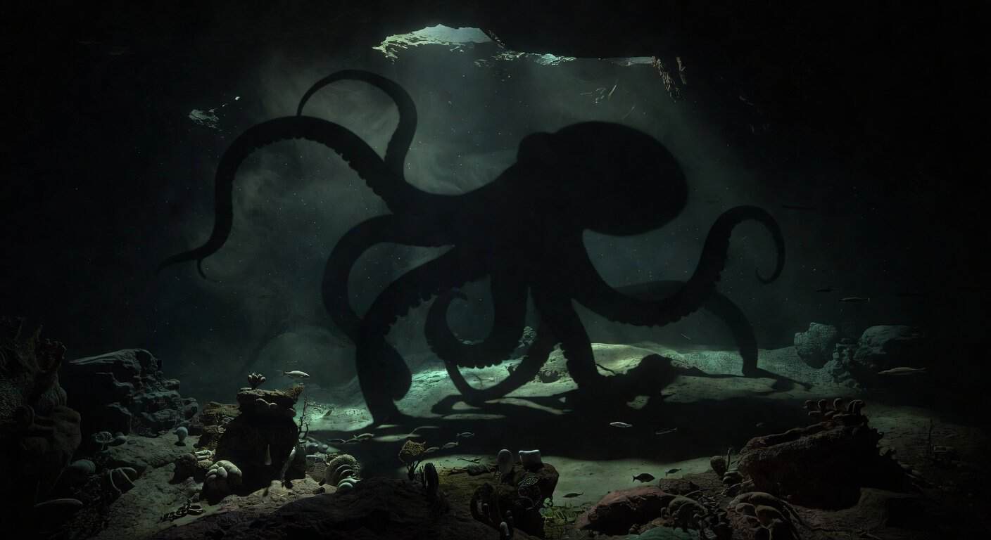 Illustration of The Cretaceous Kraken: A 19-Meter Shadow in the Ancient Depths